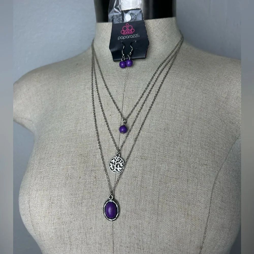 Paparazzi Elegant Purple and Silver Necklace and Earrings Set
